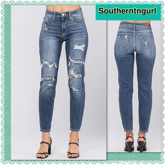 NWT JUDY BLUE High Rise Distressed Boyfriend Fit Jeans - Picture 13 of 13